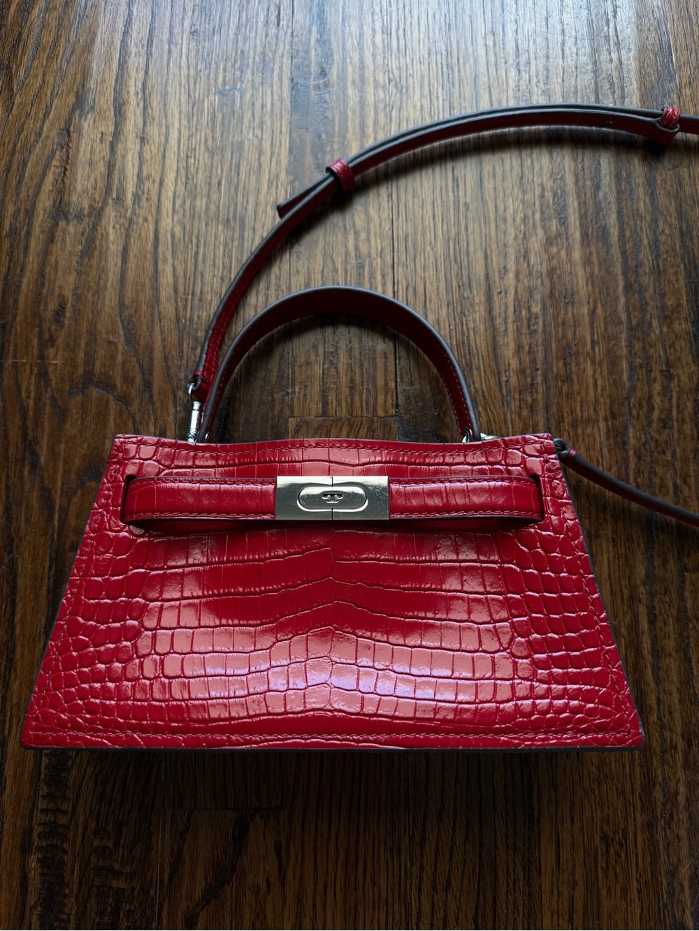 Tory Burch Lee Radizwell Red Croc-Embossed Bag